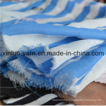 Blue and White Stripe Style Crepe Chiffon Fabric